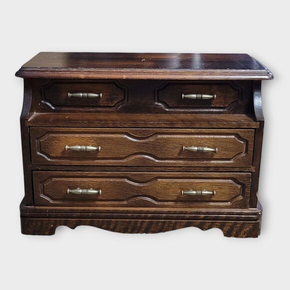 Jay Import Small Wood Musical Jewelry Box Drawers Storage Ring Holder Wt Mirror - Picture 4 of 12